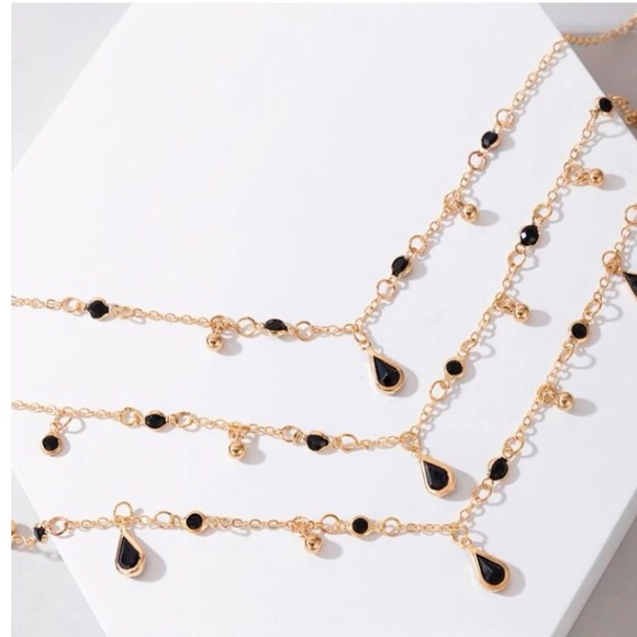 Water Drop 3 Layer Necklace (black/gold) - Picture 8 of 9
